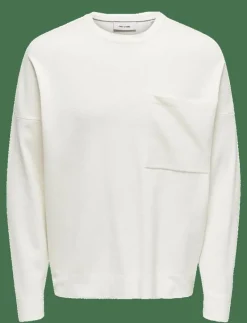 ONLY & SONS ONSLAMAI OVZ 12 LS POCKET CREW KNIT - Rundhalsad CLOUD DANCER Clearance