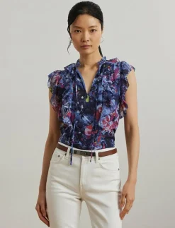 Print Ruffle-Trim Georgette Blouse - Ärmlösa blusar|Lauren Ralph Lauren Clearance