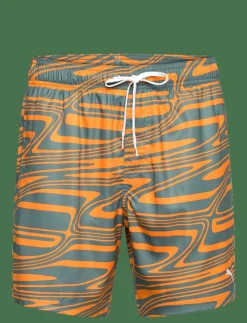 Puma Swim MEN FORMSTRIP MID SHORTS 1P - Badbyxor ORANGE / DARK SAGE Outlet
