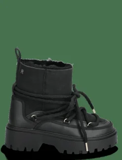 Tommy Hilfiger REAL SHEARLING LACEUP SNOWBOOT - Varmfodrade skor BLACK Outlet