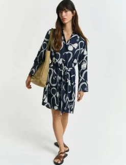 GANT REL SAILING PRINT SHIRT DRESS - Skjortklänningar EVENING BLUE Online