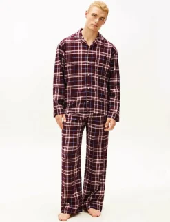 Tommy Hilfiger RELAXED FLANNEL PJ SET -BOXED - Pyjamas TARTAN REIKER BURGUNDY Clearance