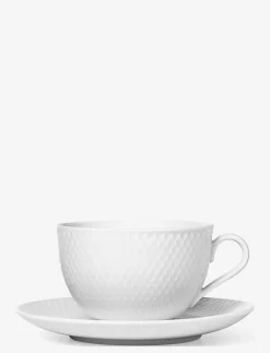 Rhombe Tekopp med fat 39 cl vit - Kaffekoppar|Lyngby Porcelæn Online