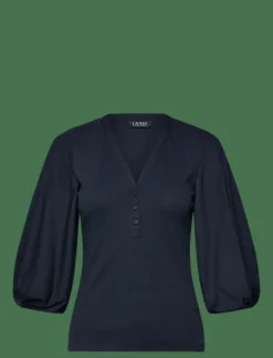 Rib-Knit Balloon-Sleeve Henley Top - T-shirts|Lauren Ralph Lauren Best