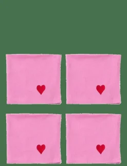 Midnatt Servetter 4-pack Hearts - Tygservetter PINK Hot
