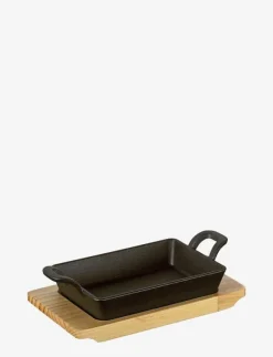 Serving pan angular with wooden board - Grilltillbehör|küchenprofi