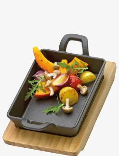 Serving pan angular with wooden board - Grilltillbehör|küchenprofi
