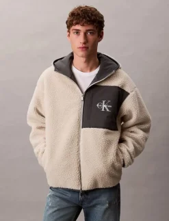 Calvin Klein Jeans SHERPA FUNNEL NECK FULL ZIP HOOD - Mellanlager CHALK Discount
