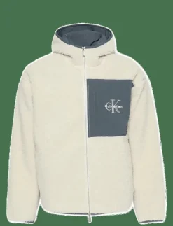 Calvin Klein Jeans SHERPA FUNNEL NECK FULL ZIP HOOD - Mellanlager CHALK Discount
