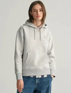 GANT SHIELD HOODIE - Huvtröjor LIGHT GREY MELANGE Online