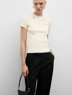 Short-sleeved ribbed sweater with buttons - Stickat|Mango Clearance