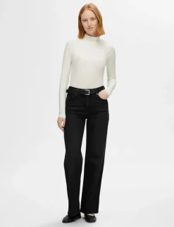 SLFALICE HW WIDE LONG BLACK JEANS NOOS - Vida byxor|Selected Sale