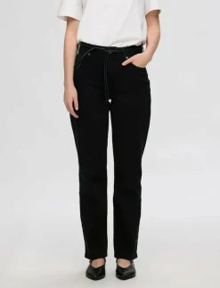 Selected SLFALICE MW STRAIGHT JEANS NOOS - Straight jeans BLACK New
