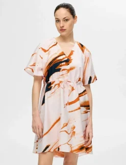 Selected SLFATTIA SS AOP V-NECK SHORT DRESS B - Korta klänningar CRADLE PINK Clearance