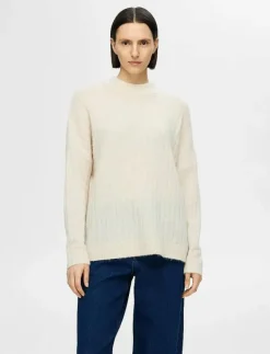 Selected SLFMALINE LS KNIT HIGH NECK NOOS - Stickat BIRCH Discount