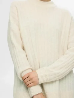 Selected SLFMALINE LS KNIT HIGH NECK NOOS - Stickat BIRCH Discount