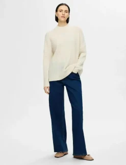 Selected SLFMALINE LS KNIT HIGH NECK NOOS - Stickat BIRCH Discount