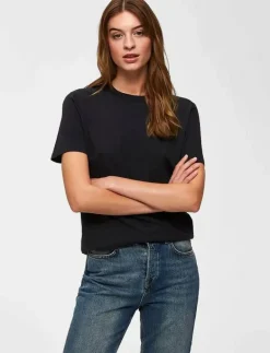 Selected SLFMY PERFECT SS TEE BOX CUT B NOOS - T-shirts BLACK