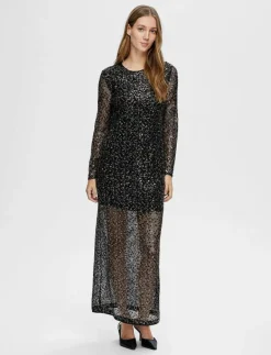 Selected SLFNOEL LS ANKLE SEQUINS DRESS B - Maxiklänningar BLACK Hot