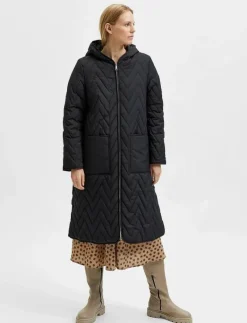 Selected SLFNORA QUILTED COAT - Quiltade jackor BLACK Clearance
