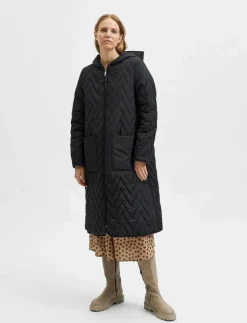 Selected SLFNORA QUILTED COAT - Quiltade jackor BLACK Clearance