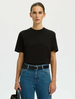 Selected SLFRELAX COLWOMAN SS MOCK NECK TEE NOOS - T-shirts BLACK Hot