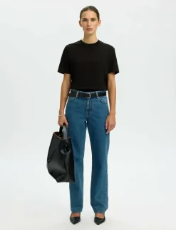 Selected SLFRELAX COLWOMAN SS MOCK NECK TEE NOOS - T-shirts BLACK Hot