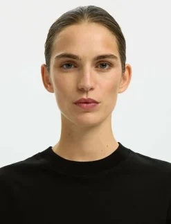 Selected SLFRELAX COLWOMAN SS MOCK NECK TEE NOOS - T-shirts BLACK Hot