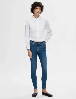 Selected SLFSOPHIA MW SKINNY DARK BLU JEAN U NOOS - Skinny Jeans DARK BLUE DENIM Best