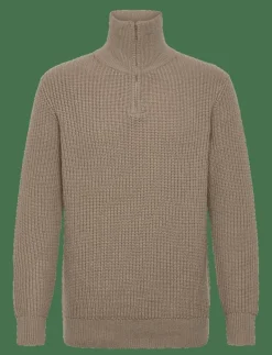 Selected SLHLAND LS KNIT HALF ZIP - Stickat GREIGE Hot