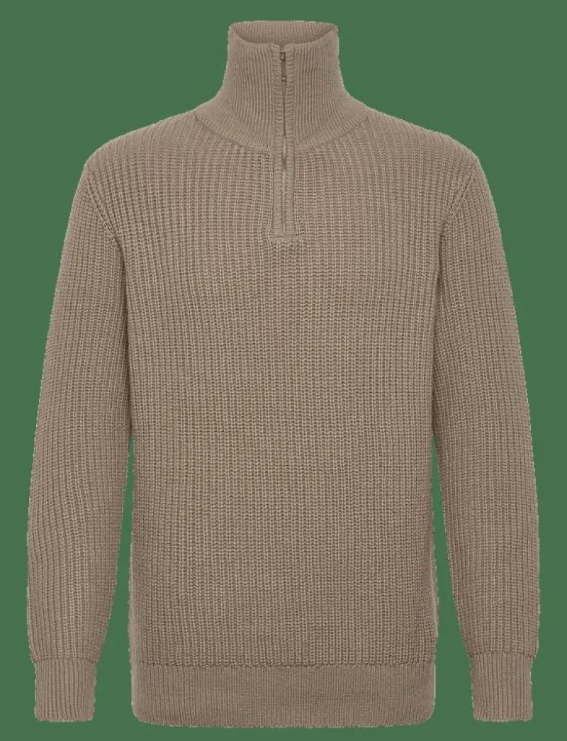 Selected SLHLAND LS KNIT HALF ZIP - Stickat GREIGE Hot