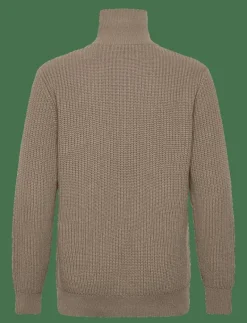 Selected SLHLAND LS KNIT HALF ZIP - Stickat GREIGE Hot