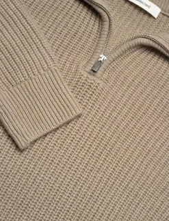 Selected SLHLAND LS KNIT HALF ZIP - Stickat GREIGE Hot