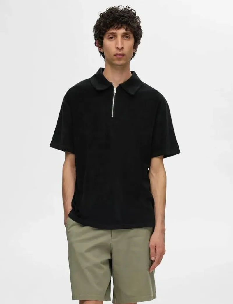 SLHRELAX-TERRY SS ZIP POLO EX - Kortärmade pikéer|Selected Best