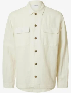 Selected SLM-LEROY LINEN BLEND OVERSHIRT LS NOOS - Jackor & rockar CLOUD DANCER Clearance