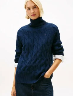 Tommy Hilfiger SOFT WOOL CABLE ROLL-NK LS SWT - Polotröjor DARK NIGHT NAVY Sale