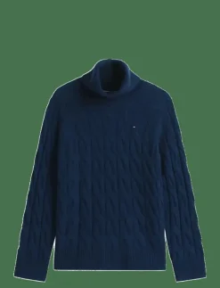 Tommy Hilfiger SOFT WOOL CABLE ROLL-NK LS SWT - Polotröjor DARK NIGHT NAVY Sale
