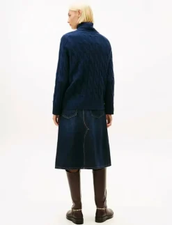 Tommy Hilfiger SOFT WOOL CABLE ROLL-NK LS SWT - Polotröjor DARK NIGHT NAVY Sale