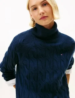 Tommy Hilfiger SOFT WOOL CABLE ROLL-NK LS SWT - Polotröjor DARK NIGHT NAVY Sale