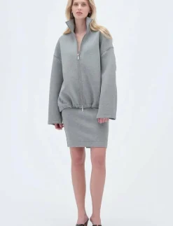 REMAIN Birger Christensen SOFT ZIPPED JACKET - Mellanlager GREY MELANGE Best