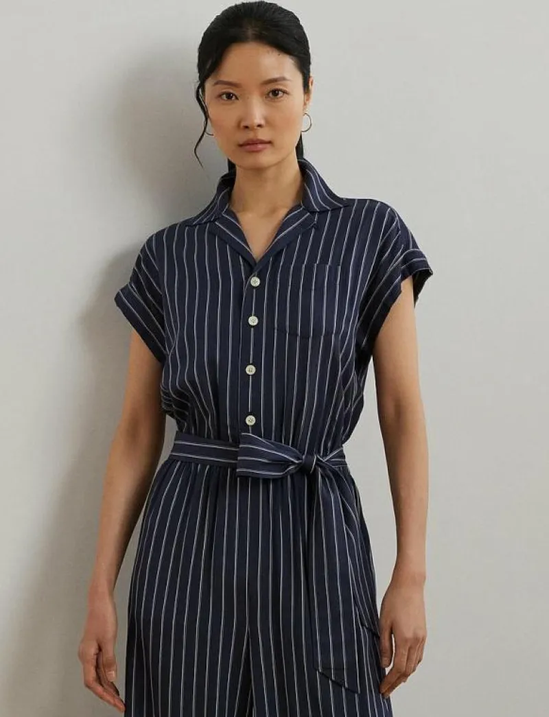 Striped Belted Twill Wide-Leg Jumpsuit - Jumpsuits|Lauren Ralph Lauren Outlet