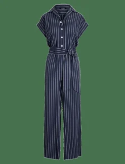 Striped Belted Twill Wide-Leg Jumpsuit - Jumpsuits|Lauren Ralph Lauren Outlet