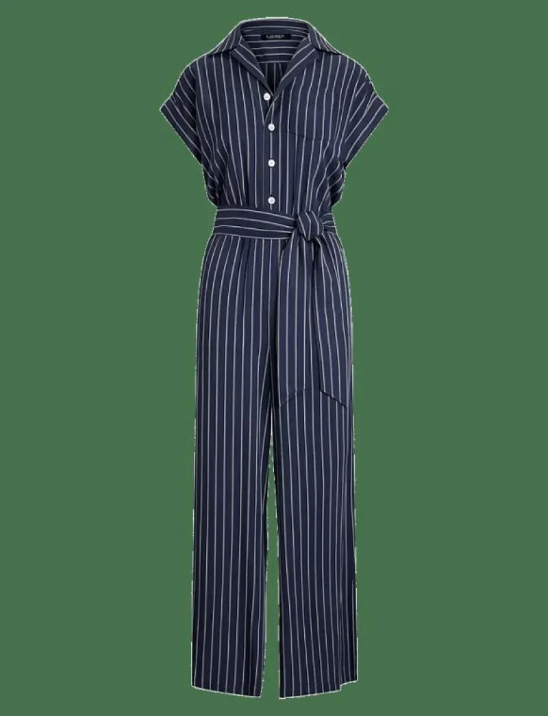 Striped Belted Twill Wide-Leg Jumpsuit - Jumpsuits|Lauren Ralph Lauren Outlet