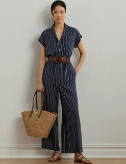 Striped Belted Twill Wide-Leg Jumpsuit - Jumpsuits|Lauren Ralph Lauren Outlet