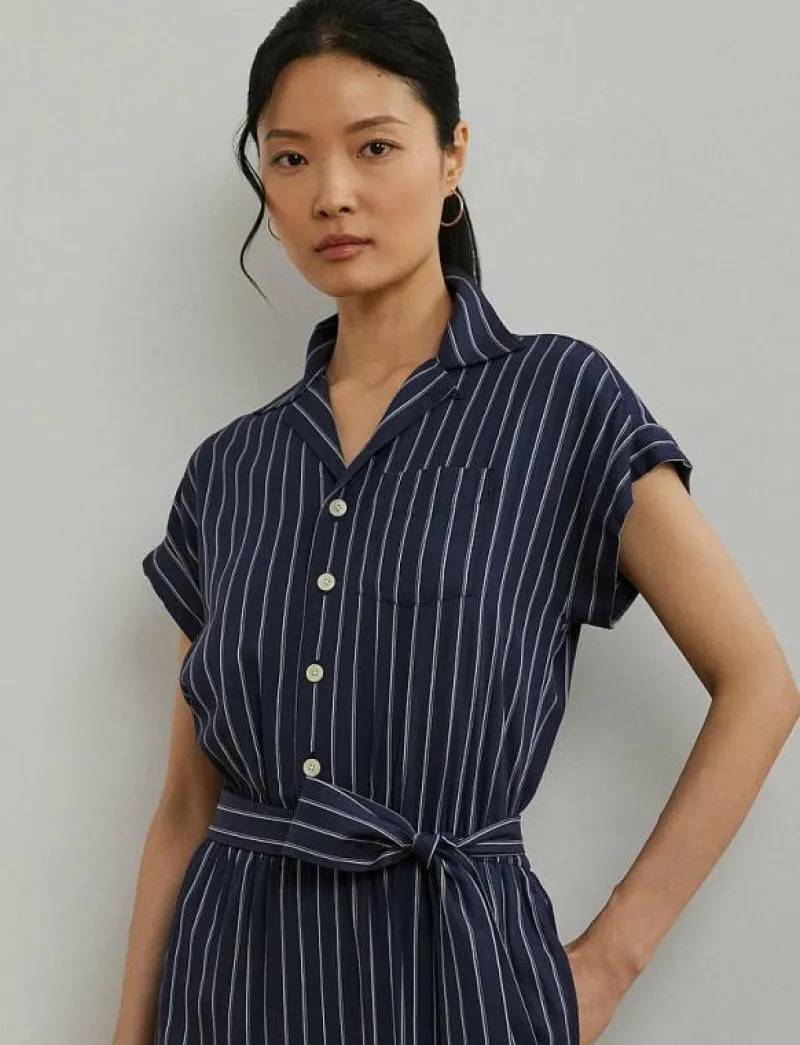 Striped Belted Twill Wide-Leg Jumpsuit - Jumpsuits|Lauren Ralph Lauren Outlet