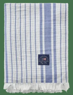 Lexington Home Striped Organic Cotton Throw - Filtar & Plädar WHITE/BLUE Discount