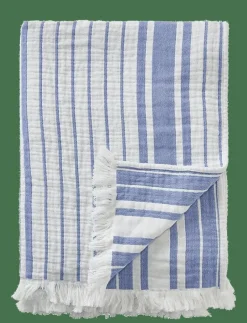 Lexington Home Striped Organic Cotton Throw - Filtar & Plädar WHITE/BLUE Discount