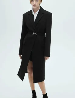 Structured double fabric coat with belt - Ullkappor|Mango Sale