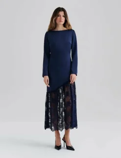 Suki Diagonal Cut Lace Midi Dress - Midiklänningar|Malina Outlet