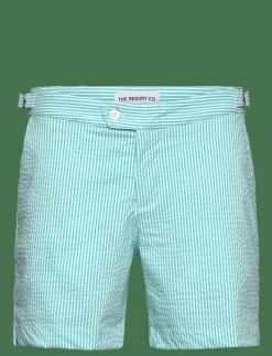 The Resort Co. Tailored Swim Shorts Turquoise Seersucker - Badbyxor TURQUOISE STRIPE